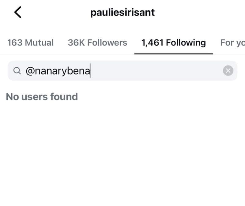 网友查看Nana Instagram关注列表的截图