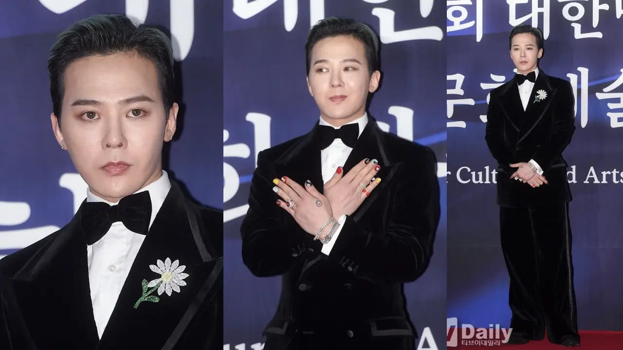 【多圖】G-Dragon出席「韓國大眾文化藝術獎」頒獎禮,黑絲絨西裝搭小雛菊胸針再展紳士魅力