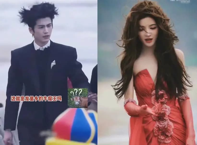 张凌赫和张予曦在红毯上被风吹乱头发