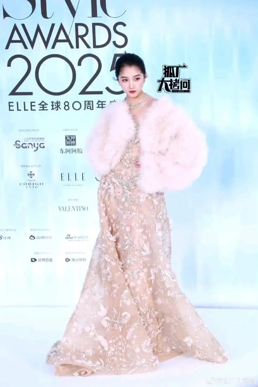 关晓彤红毯造型细节特写