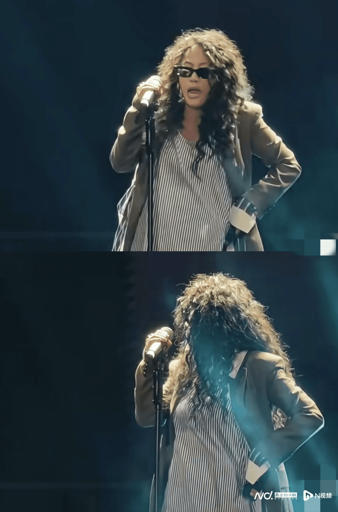 陈粒在音乐节演出时因耳返爆音痛苦躲闪的现场视频截图