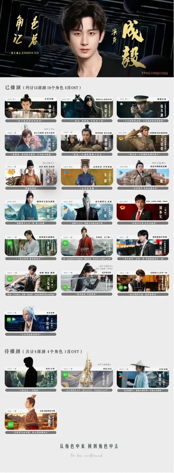 成毅过往经典古装角色混剪,展现其不断突破自我的演技进阶