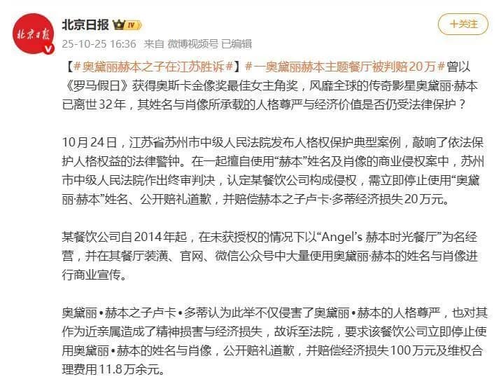 赫本次子卢卡·多蒂提交的维权证据与法院关于死者人格利益的认定