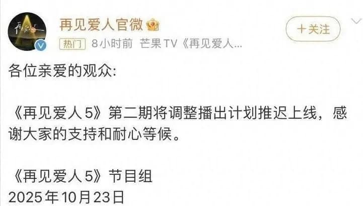 《再见爱人5》第二期延期,邓莎老公成众矢之的,为流量不择手段