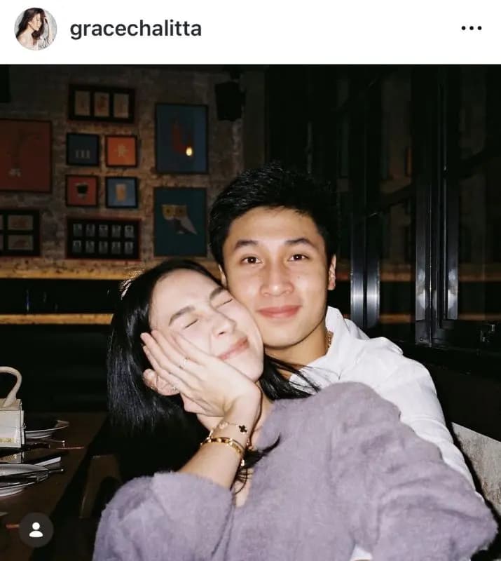 泰星Grace Chalita与富二代男友Art在雪地合影