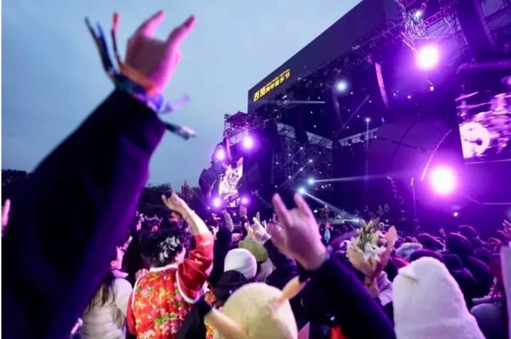 现场观众沉浸在摇滚音乐的氛围中