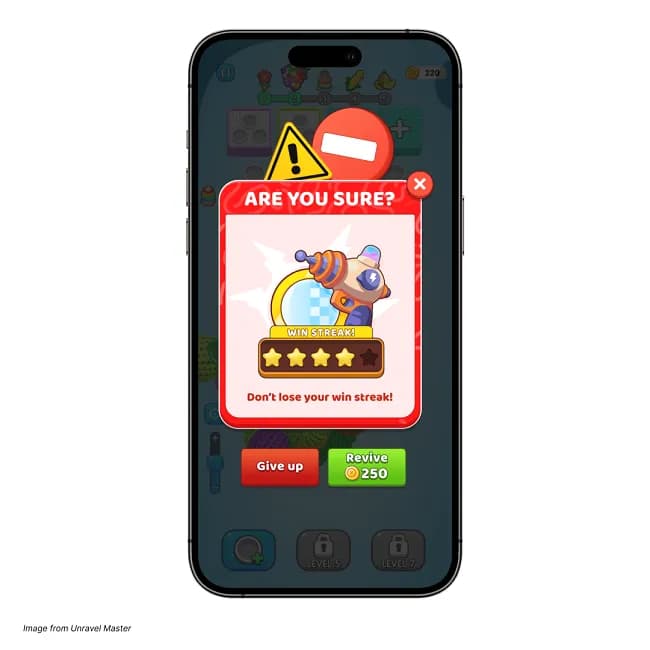 游戏中的连胜机制与X光道具解锁界面,展示激励玩家的设计