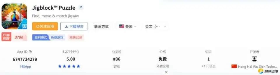 同类拼图游戏Jigblock Puzzle在iOS免费榜的排名上升趋势